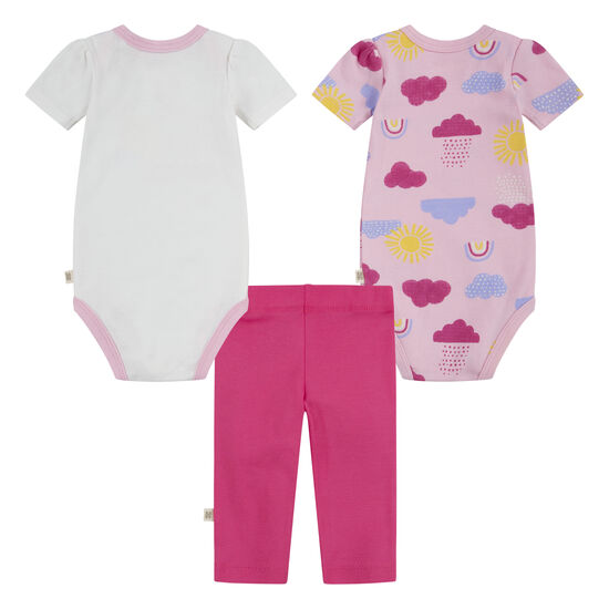 Conjunto 2 Bodies y Pantalón Niña Rosado Nuboso 9m